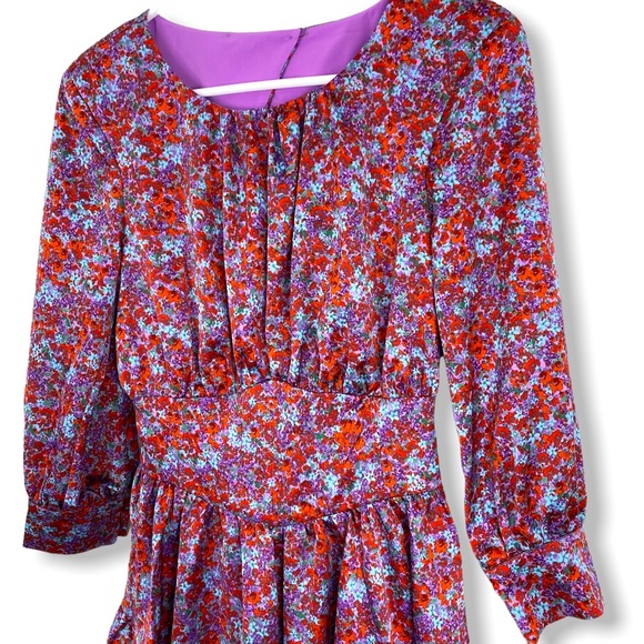 FOR LOVE AND LEMONS Shiloh red purple floral bloom ruffle mini dress - Picture 4 of 11